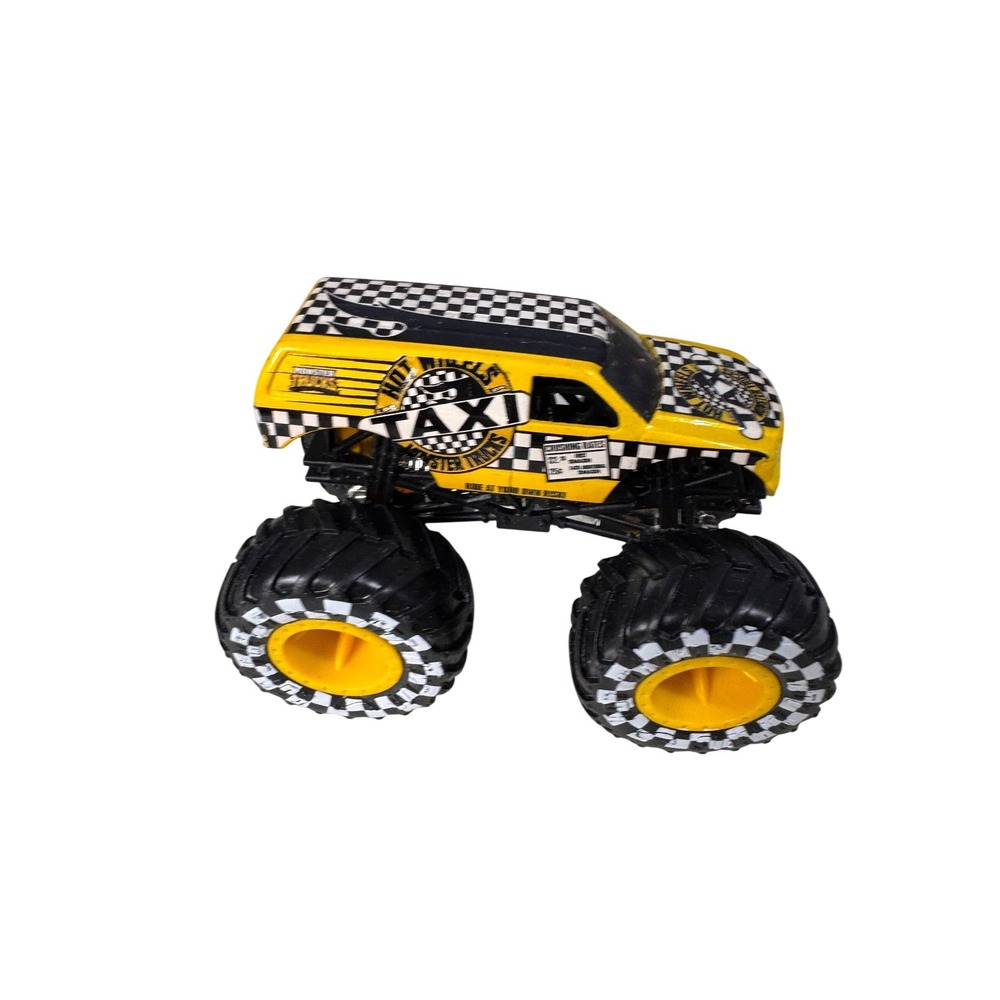 Hot‎ Wheels Monster Trucks Taxi Yellow Checkerboard Diecast 1:64 Scale Toy Truck